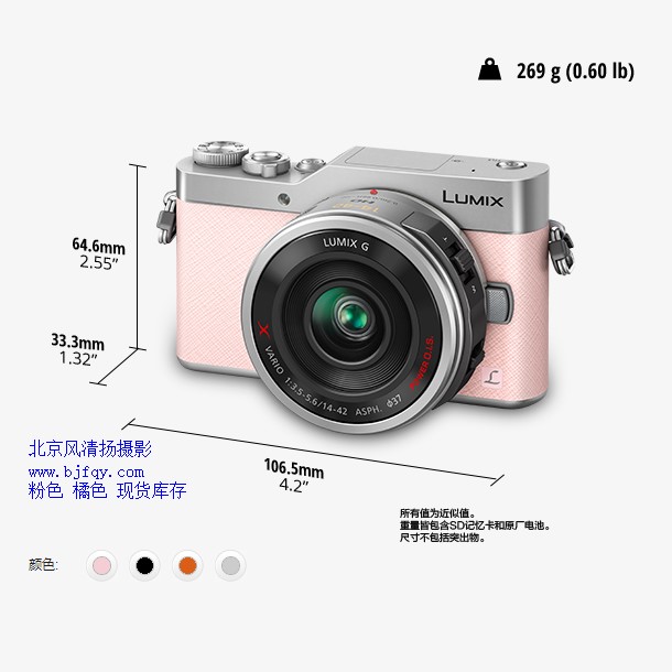 松下（Panasonic）GF9X微型單電套機（14-42mm電動鏡頭）4K美顏自拍神器、觸摸翻轉屏、WIFI傳輸 櫻花粉